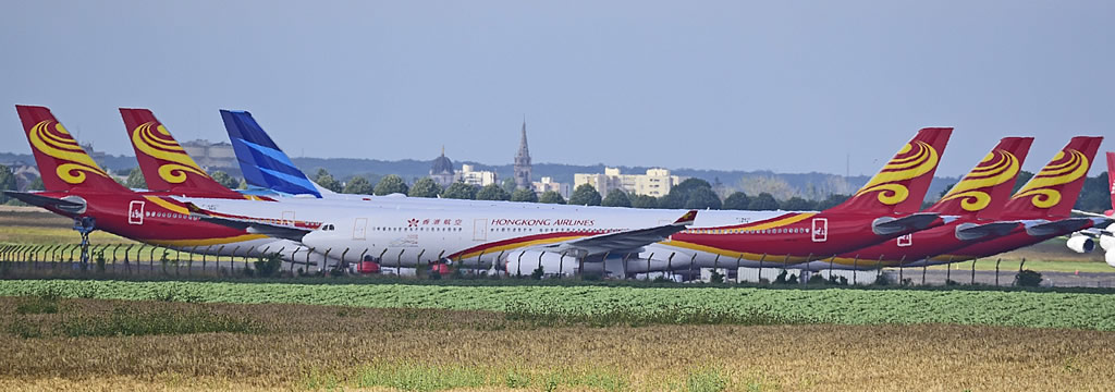 Stored Hong Kong Airlines jetliners at the Chateauroux Airport